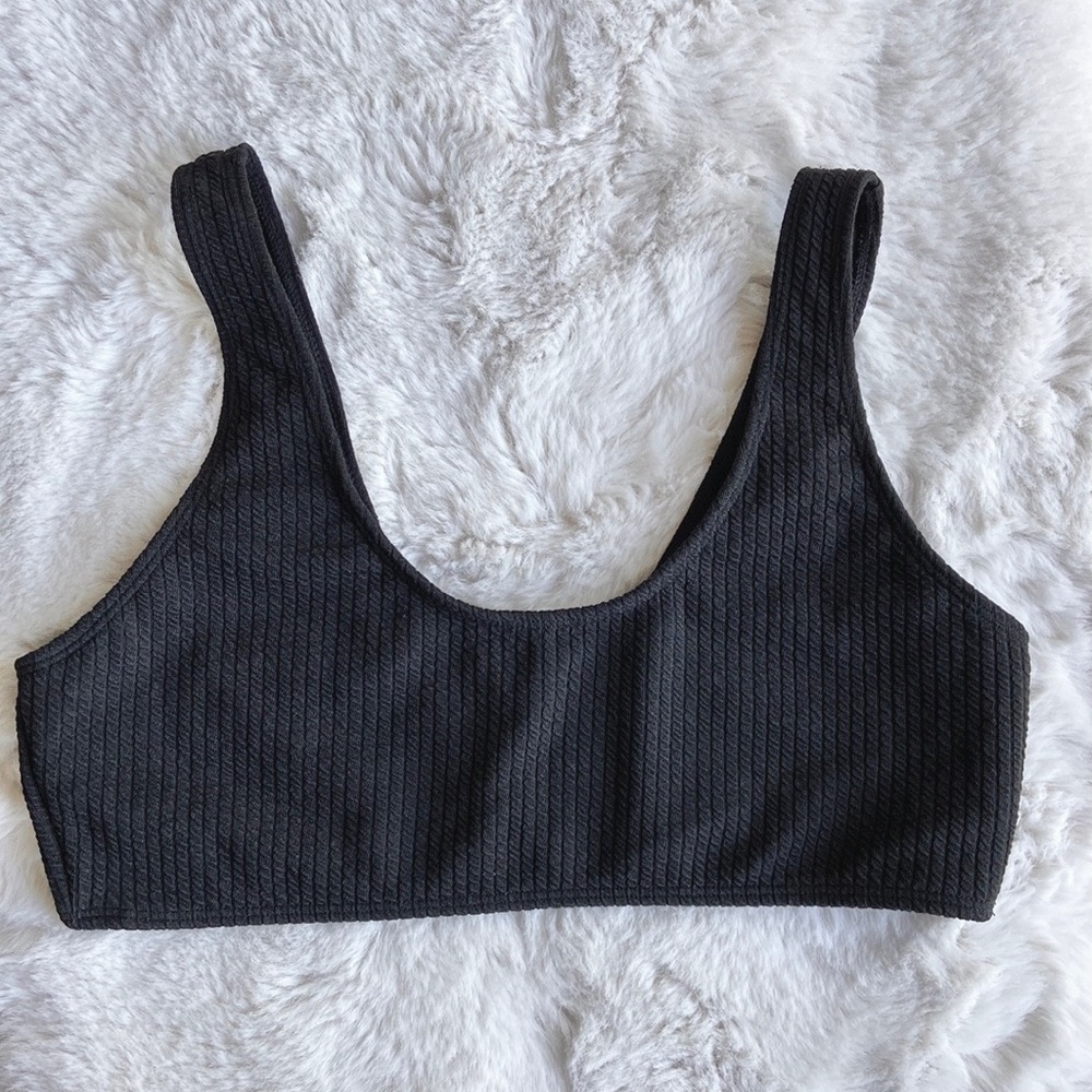 Shein black ribbed bikini top swim swimsuit classic black top summer size medium